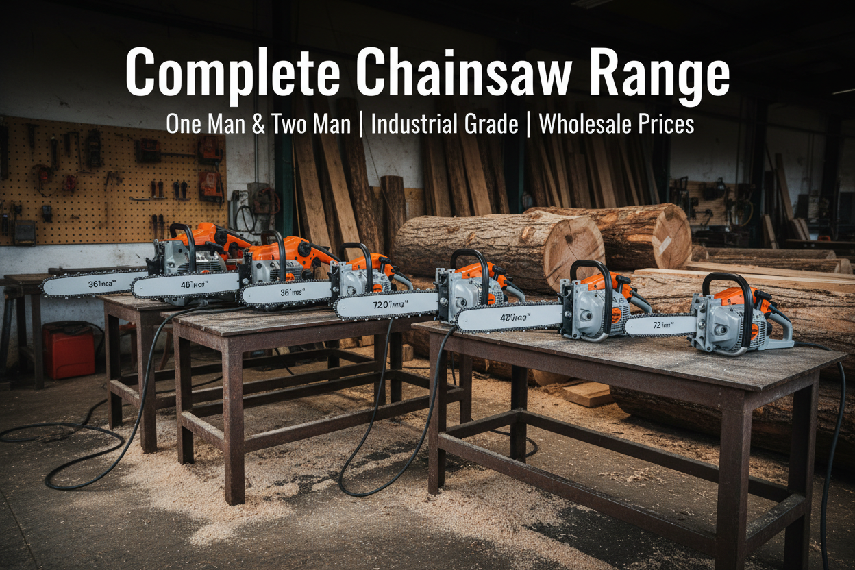 Complete Chainsaw Range - Industrial Grade One Man and Two Man Chainsaws available in 36 inch to 72 inch sizes, Heavy Duty Wholesale Prices at NAIL GUN STORE India