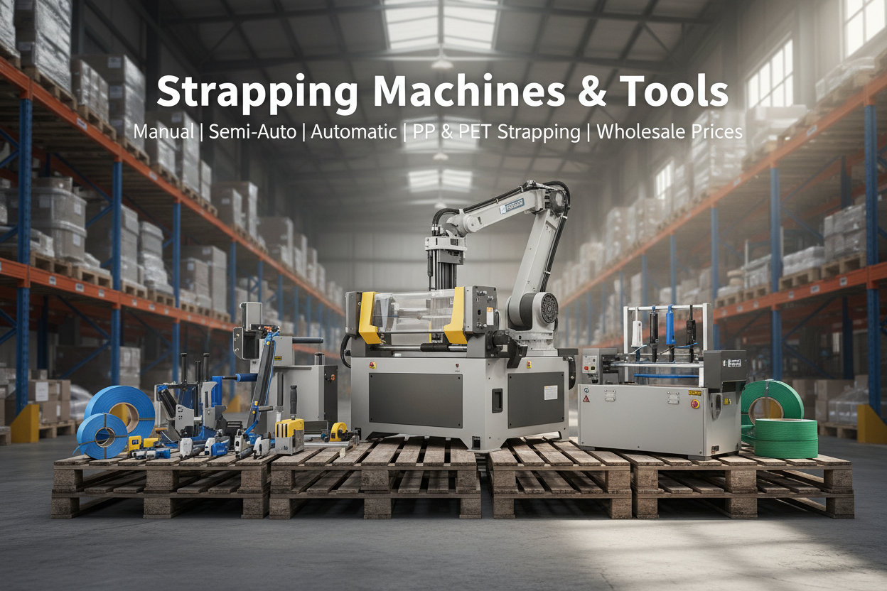 Complete Strapping Machines and Tools Range - Manual, Semi-Automatic and Automatic PP and PET Strapping Machines available at Wholesale Prices at NAIL GUN STORE India