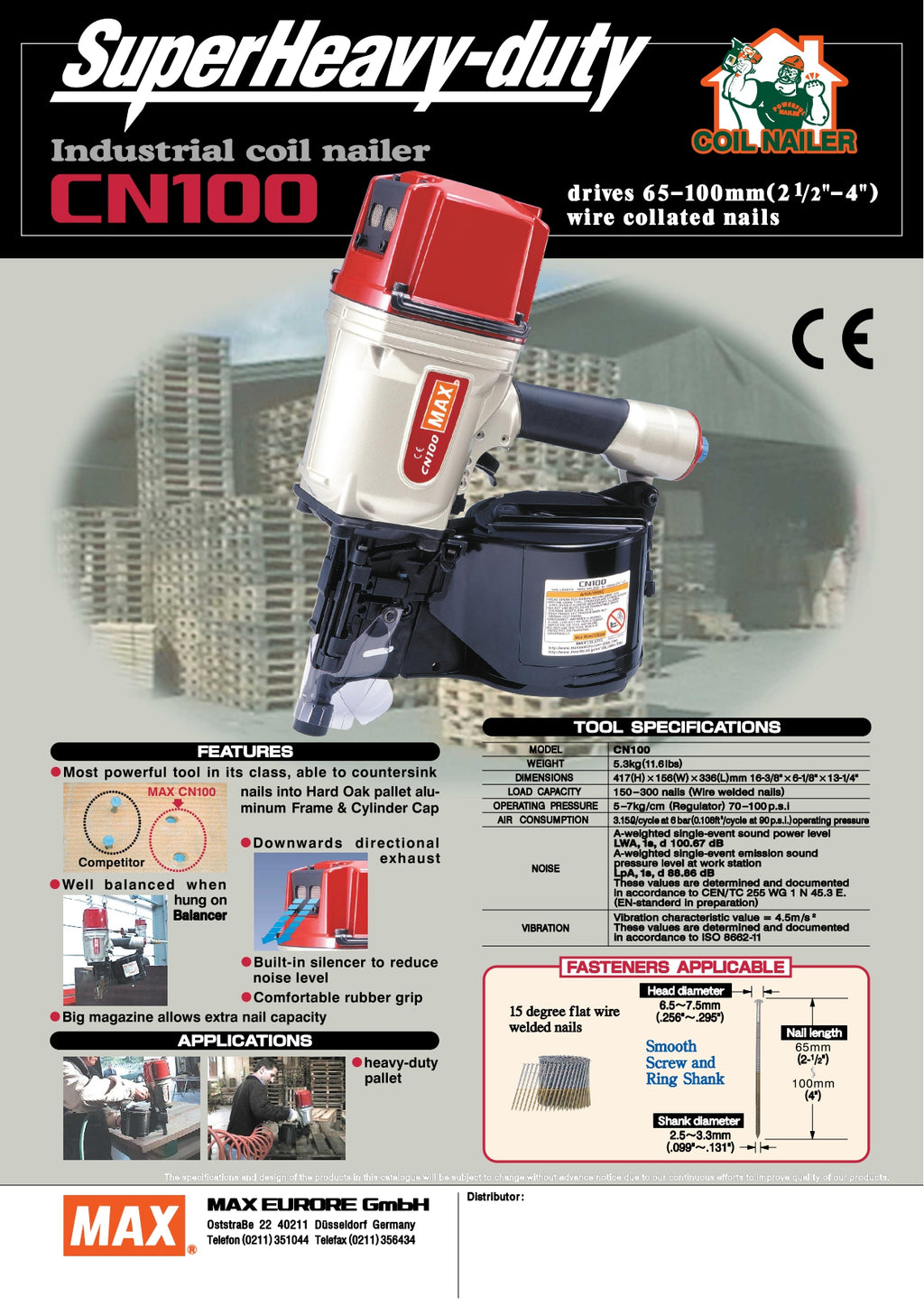 MAX CN100 Coil Nailer - Product Catalog Specifications | nailgun.in