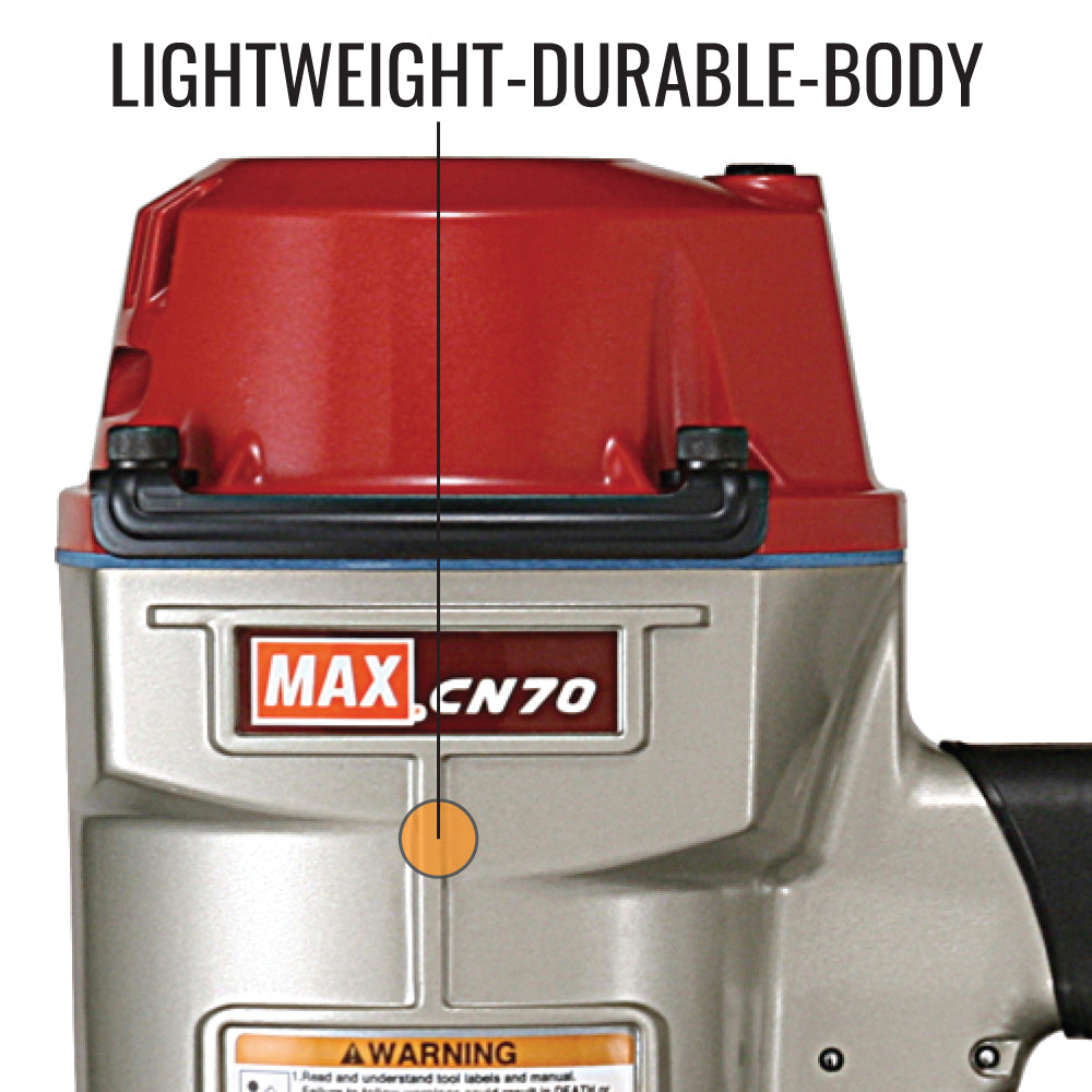 MAX CN70 Coil Nailer Lightweight Die-Cast Aluminum Durable Body for Industrial Use