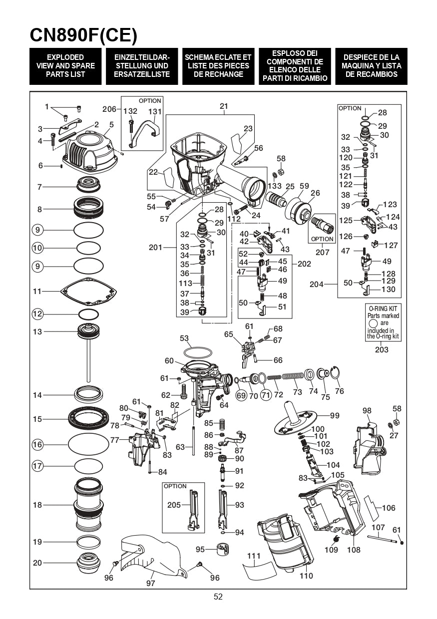 MAX CN890F Pneumatic Coil Nailer Technical Drawing and Specifications